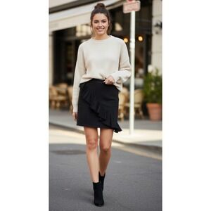 MSGM Milano Mini Skirt Womens 40 Black Cotton Stretch Ruffle Back Zip Minimalist